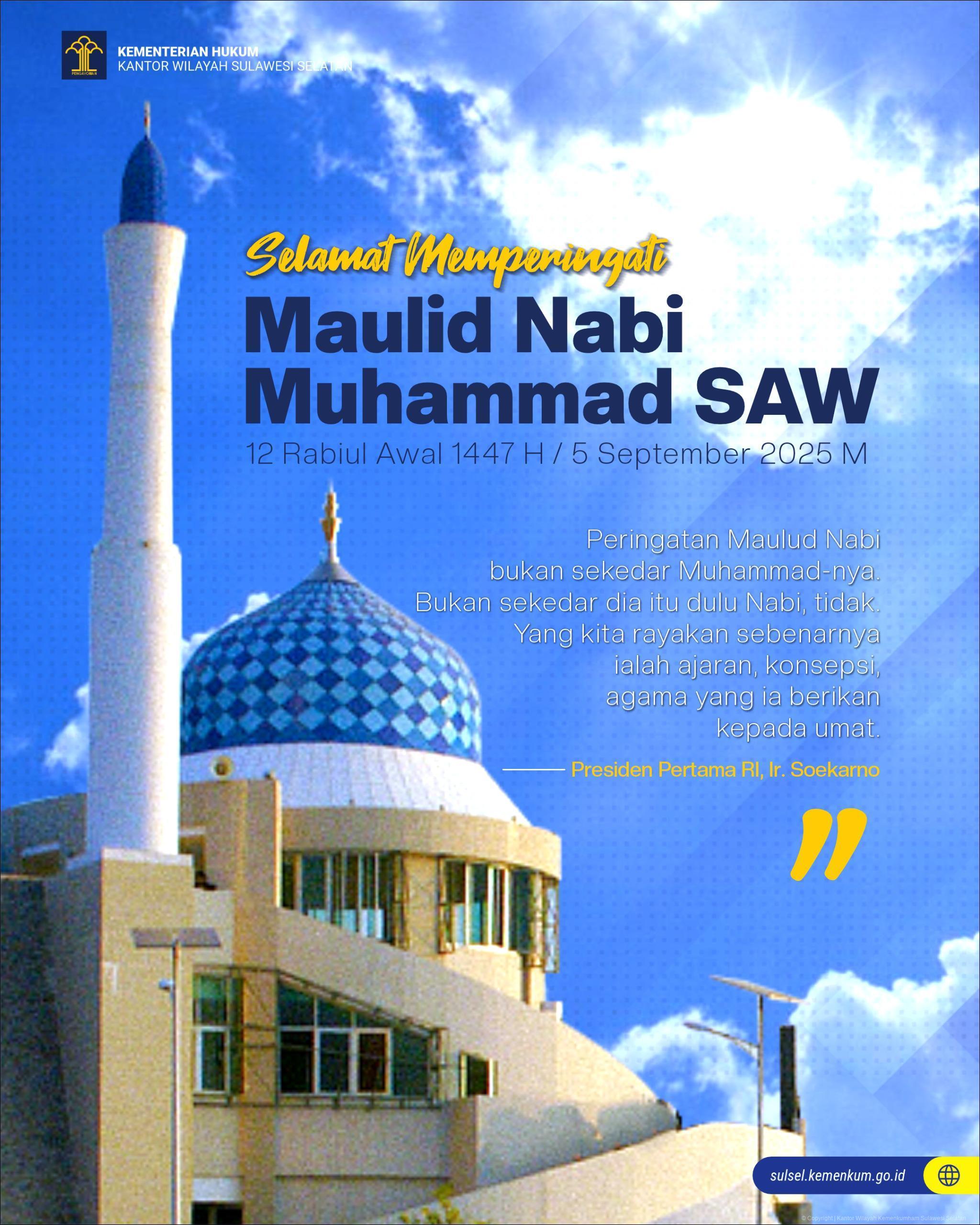 Kanwil Kemenkum Sulsel Ucapkan Selamat Memperingati Maulid Nabi Muhammad SAW 1447 H