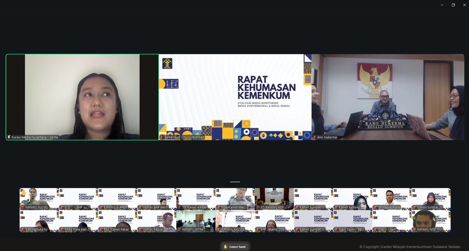 Evaluasi Media Monitoring, Kanwil Kemenkum Sulsel Menempati Ranking Pertama Akun Teraktif dan Terpopuler