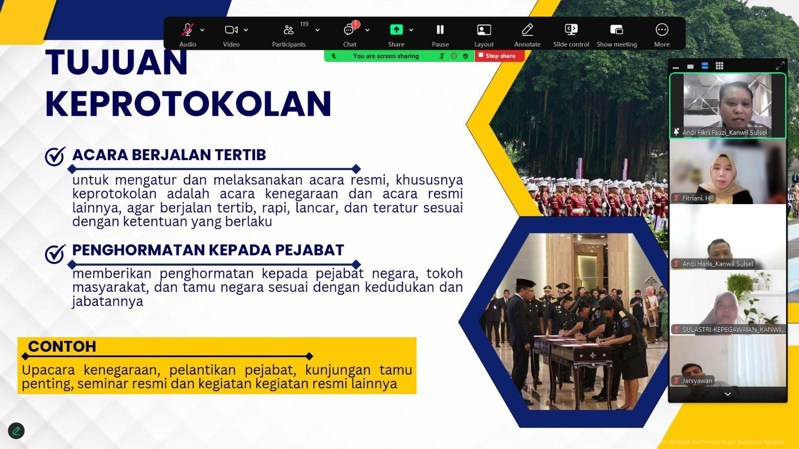 Protokol Kanwil Kemenkum Sulsel Bahas Pentingnya Tata Keprotokolan dalam Acara Resmi
