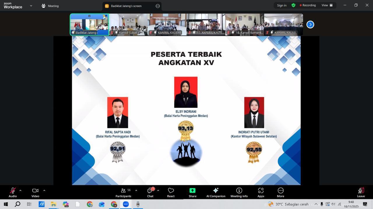 Apresiasi Badiklat Jateng, CPNS Kanwil Kemenkum Sulsel Terbaik Ketiga Latsar Angkatan XV