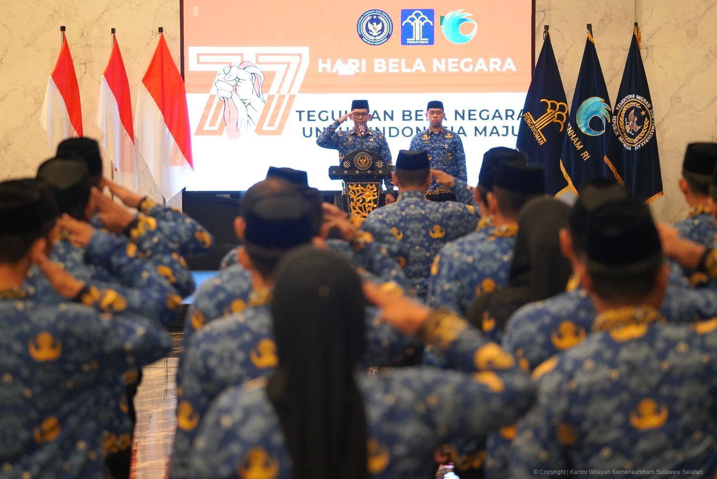 Upacara Bela Negara, Kanwil Kemenkum Sulsel Bersama Tiga Kanwil Teguhkan Komitmen Jaga Keutuhan Bangsa