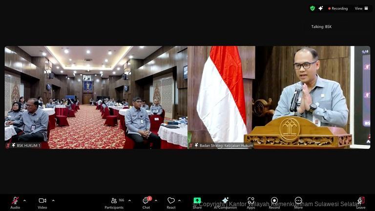Ikuti Rakornis Secara Daring Kakanwil Kemenkum Sulsel Siap Akselerasi Kegiatan BSK di Wilayah2