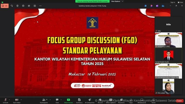 Kanwil Kemenkum Sulsel Bahas Standar Layanan Bersama Ombudsman dan Pengguna layanan