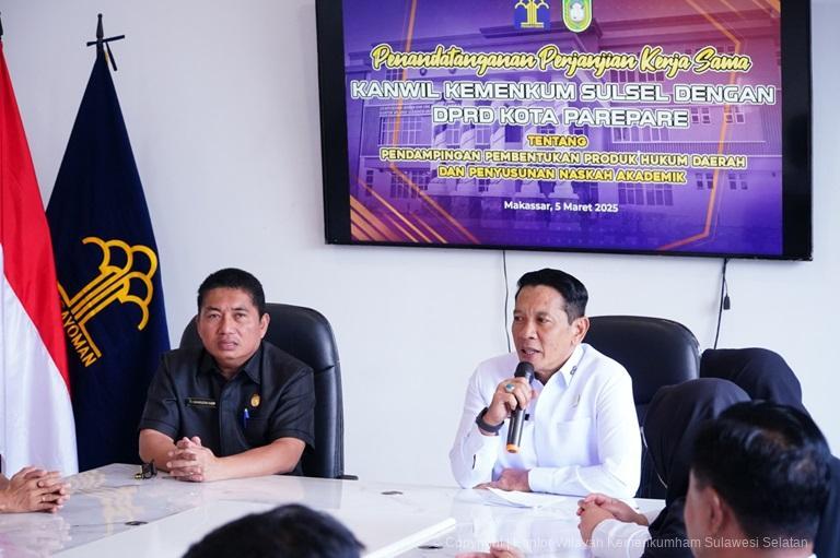Kanwil Kemenkum Sulsel Jalin Kerjasama Dengan DPRD Parepare Dalam Pendampingan Pembentukan Produk Hukum Daerah