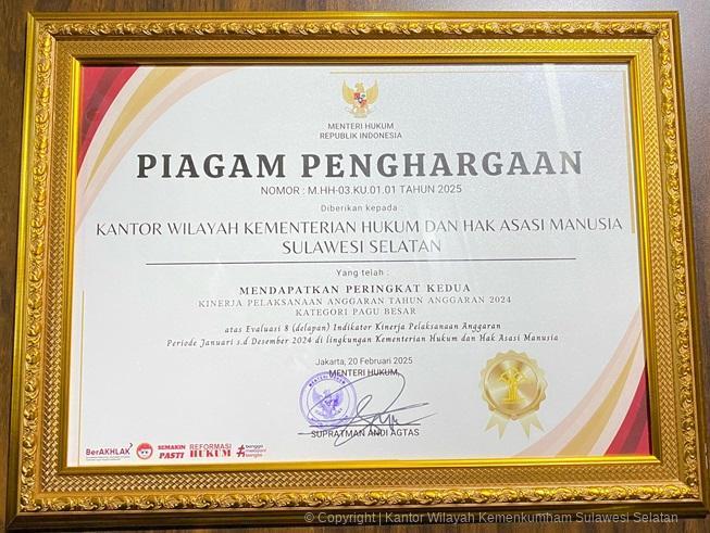 Kanwil Kemenkum Sulsel Raih Peringkat Kedua Kinerja Pelaksanaan Anggaran1