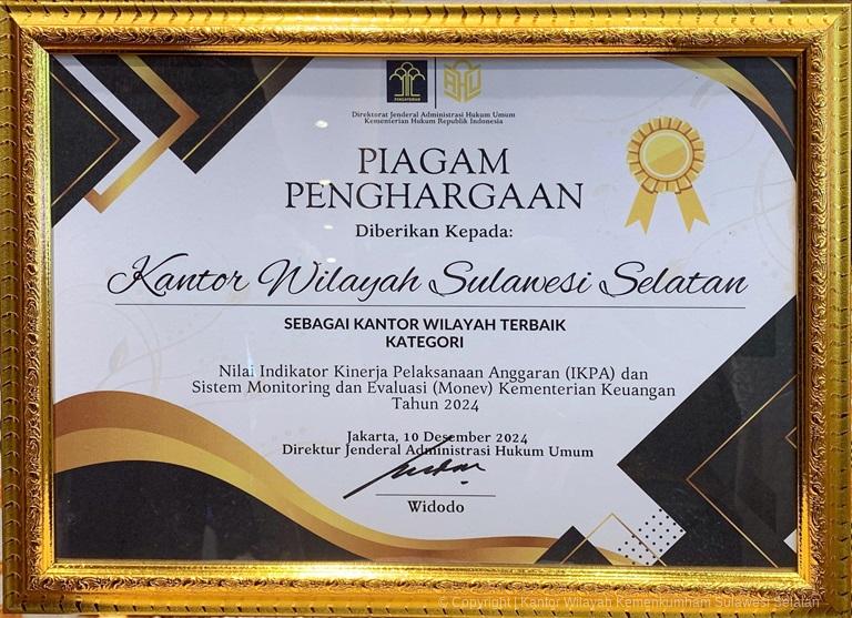 Kanwil Kemenkumham Sulsel Raih Dua Penghargaan Terkait IKPA dan Publikasi Layanan AHU1