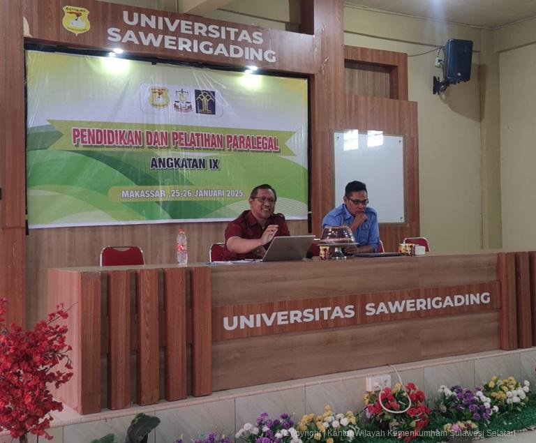 Tingkatkan Pemahaman Hukum Kanwil Kemenkum Sulsel Beri Pembekalan Materi Paralegal Mahasiswa Unsaw